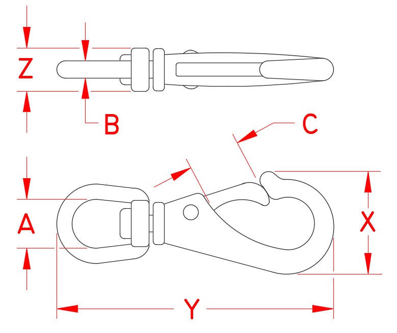 Stainless Steel Swivel Eye Snap, S0174-0001, S0174-0002, S0174-0003, Line Drawing